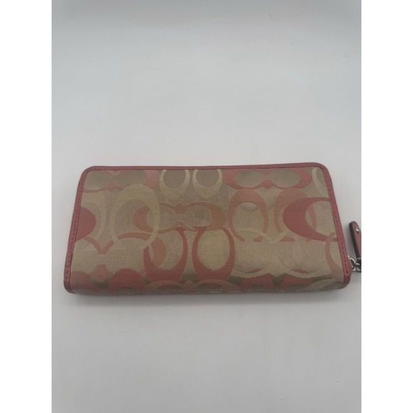 Coach Signature Leather Trim Zip Around Accordion Wallet Pink Big Logo - Picture 2 of 6